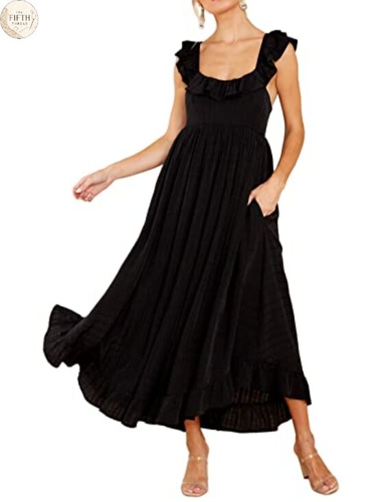 Dresses & Skirts - Womens Sleeveless Square Neck Midi Dress A-Line Backless Tie Back